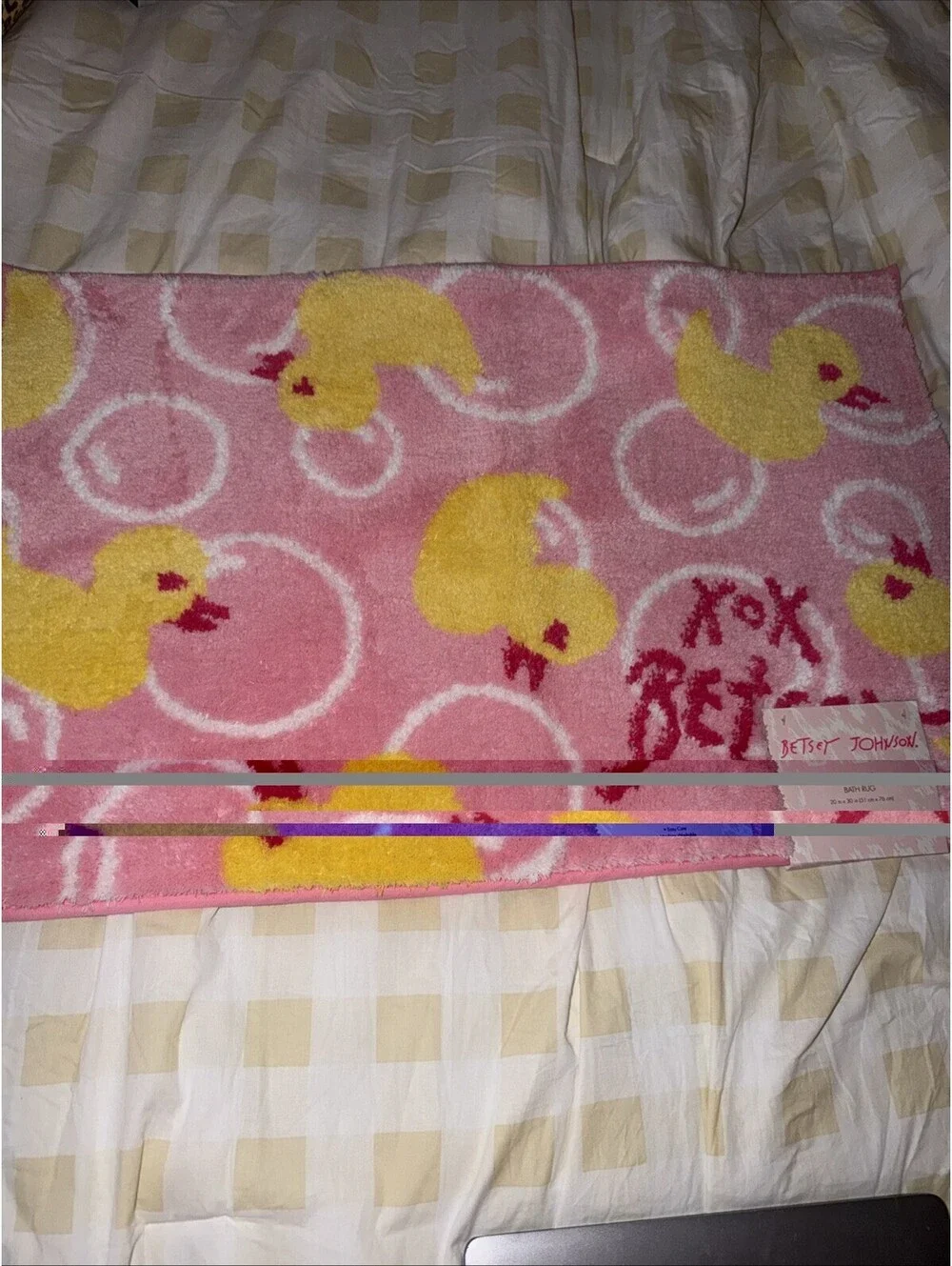 Betsey Johnson Bubbles And Duckies, Pink And Yellow Bath Rug 20x30 New